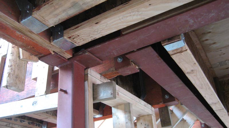 steel-to-wood-connection-between-steel-beams-steel-columns-TJIs-and-LVL-beams